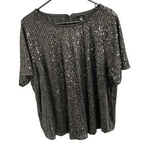 Torrid Sequin‎ Top Plus Size 2 Black Sparkle Short Sleeve Party Blouse